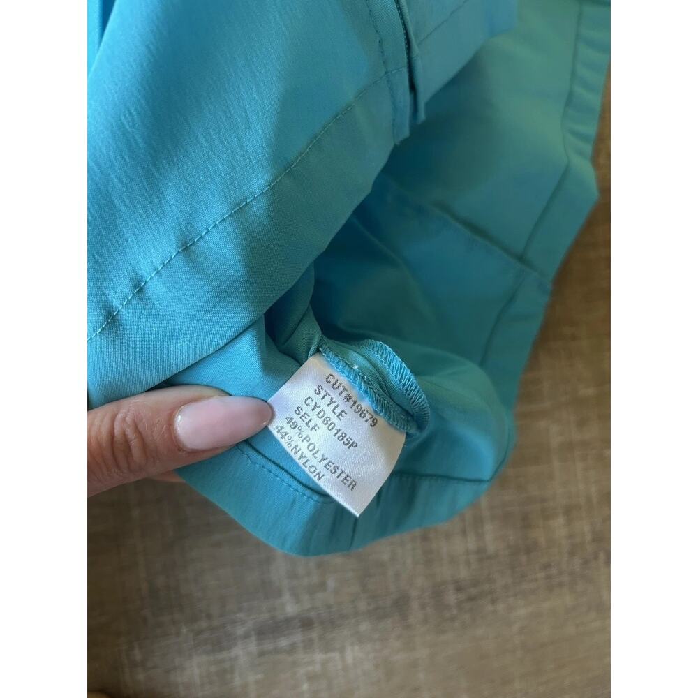 Tadashi Shoji Satin Wrap Blouse Women 6P Evening Cocktail Top Blue Artsy NWT - Picture 11 of 12